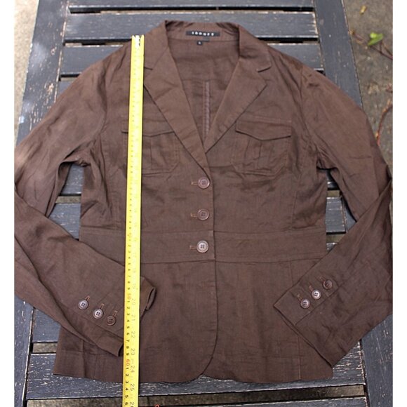 Theory - Jacqueline Safari Blazer in Linen Viscose Stretch, Brown - Large - Picture 6 of 10